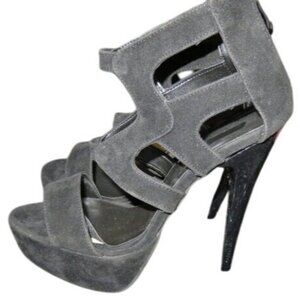 Miss Angelique Black Turkish Suede Leather Platforms Caged Stilettos Heels 9